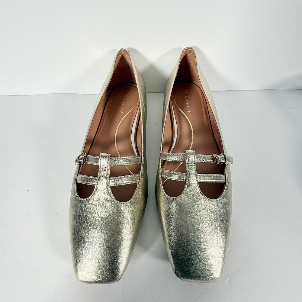 Cole Haan Grand‎ 360 Metallic Gold T Strap Ballet Flats Women's 8.5B Square Toe